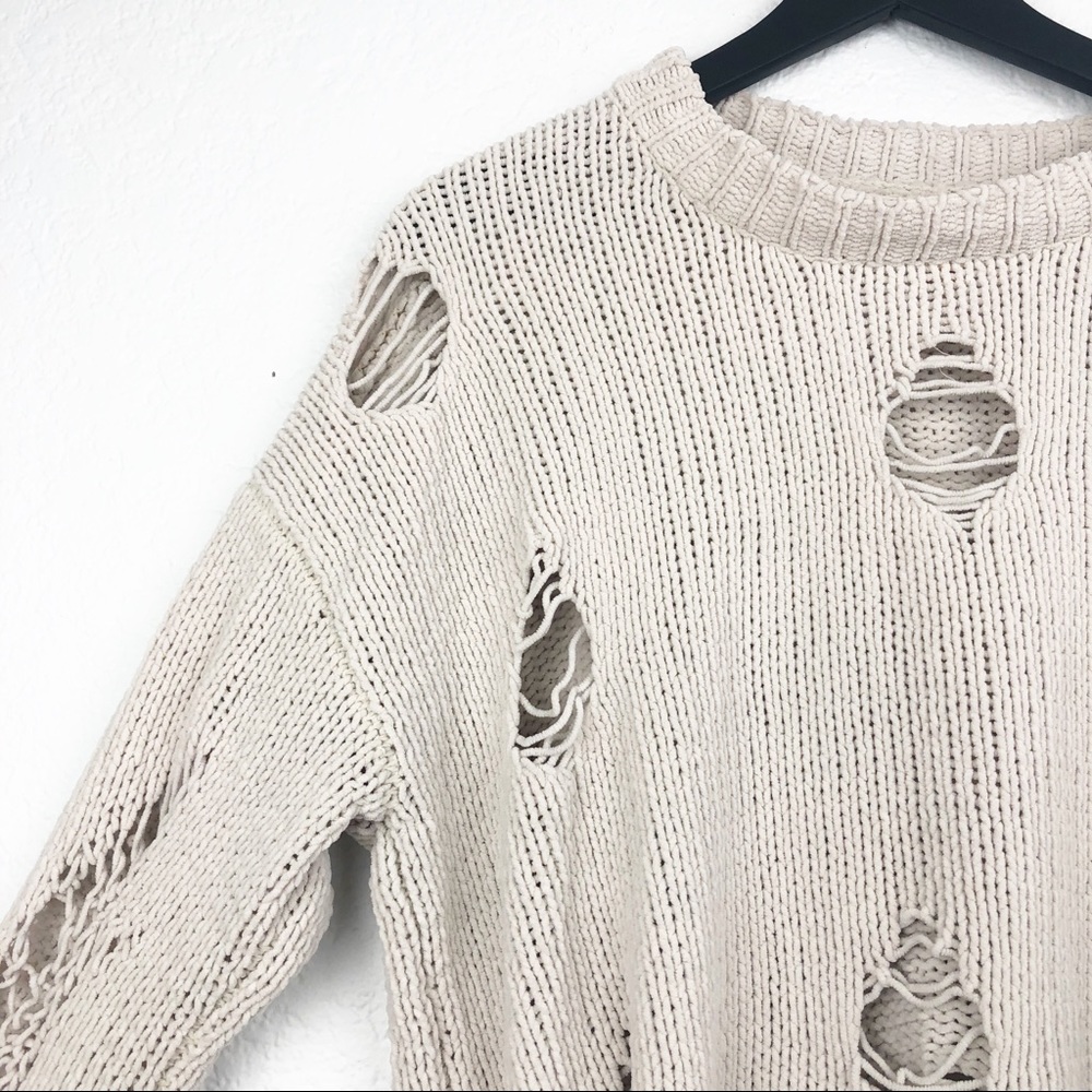 DREAMERS BY DEBUT | Distressed Cream Soft Sweater - Picture 4 of 9
